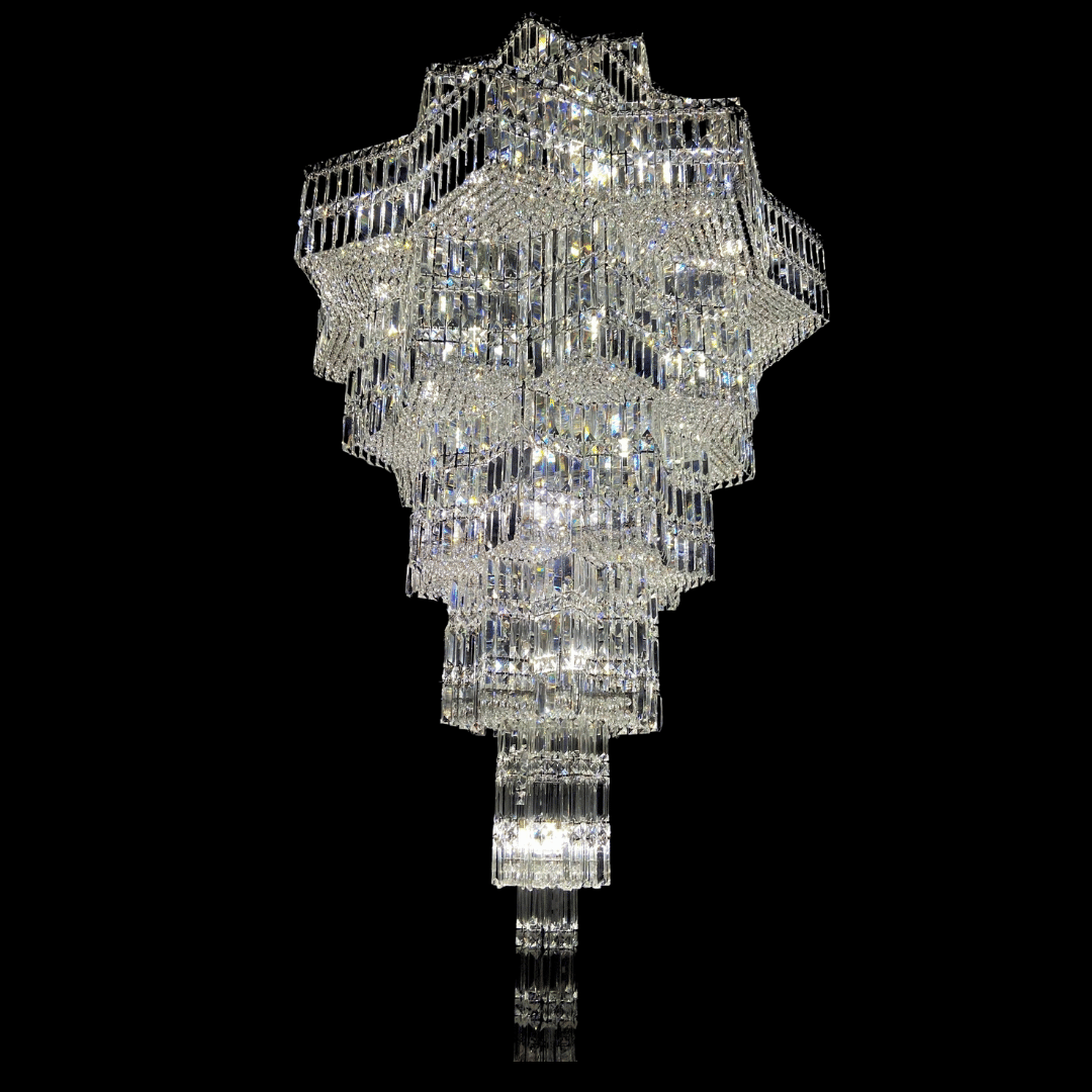 Lampadario di cristallo di lusso a più livelli Plaza extra large per hall di hotel / foyer a 2 piani / soggiorno con soffitto alto