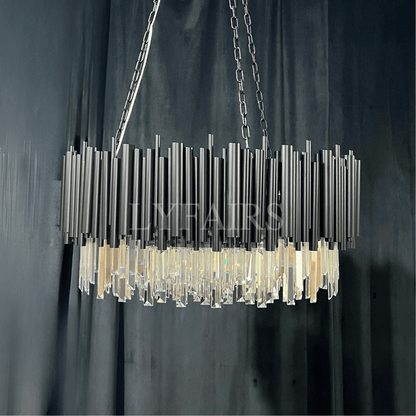 Modern Round Black Tube Crystal Chandelier for Low Ceiling