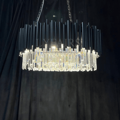 Modern Round Black Tube Crystal Chandelier for Low Ceiling