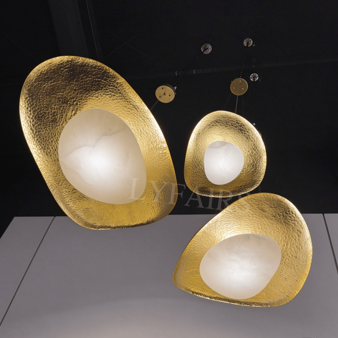Luxury Organic Hammered Pebble Alabaster Pendant Light