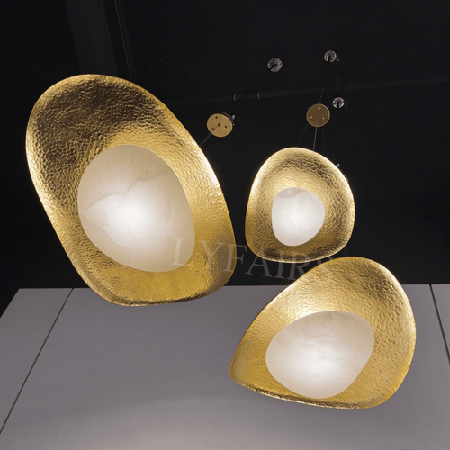 Luxury Organic Hammered Pebble Alabaster Pendant Light