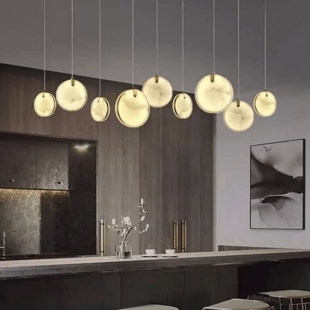 Modern Floating Round Alabaster Chandelier for High Ceiling