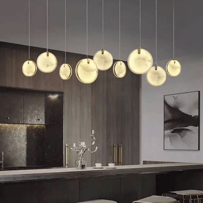 Modern Floating Round Alabaster Chandelier for High Ceiling