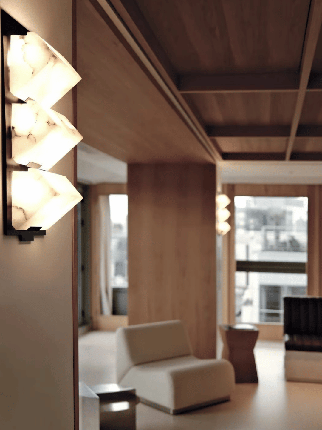 Modern Minimalist Pyramid Natural Alabaster Wall Sconce