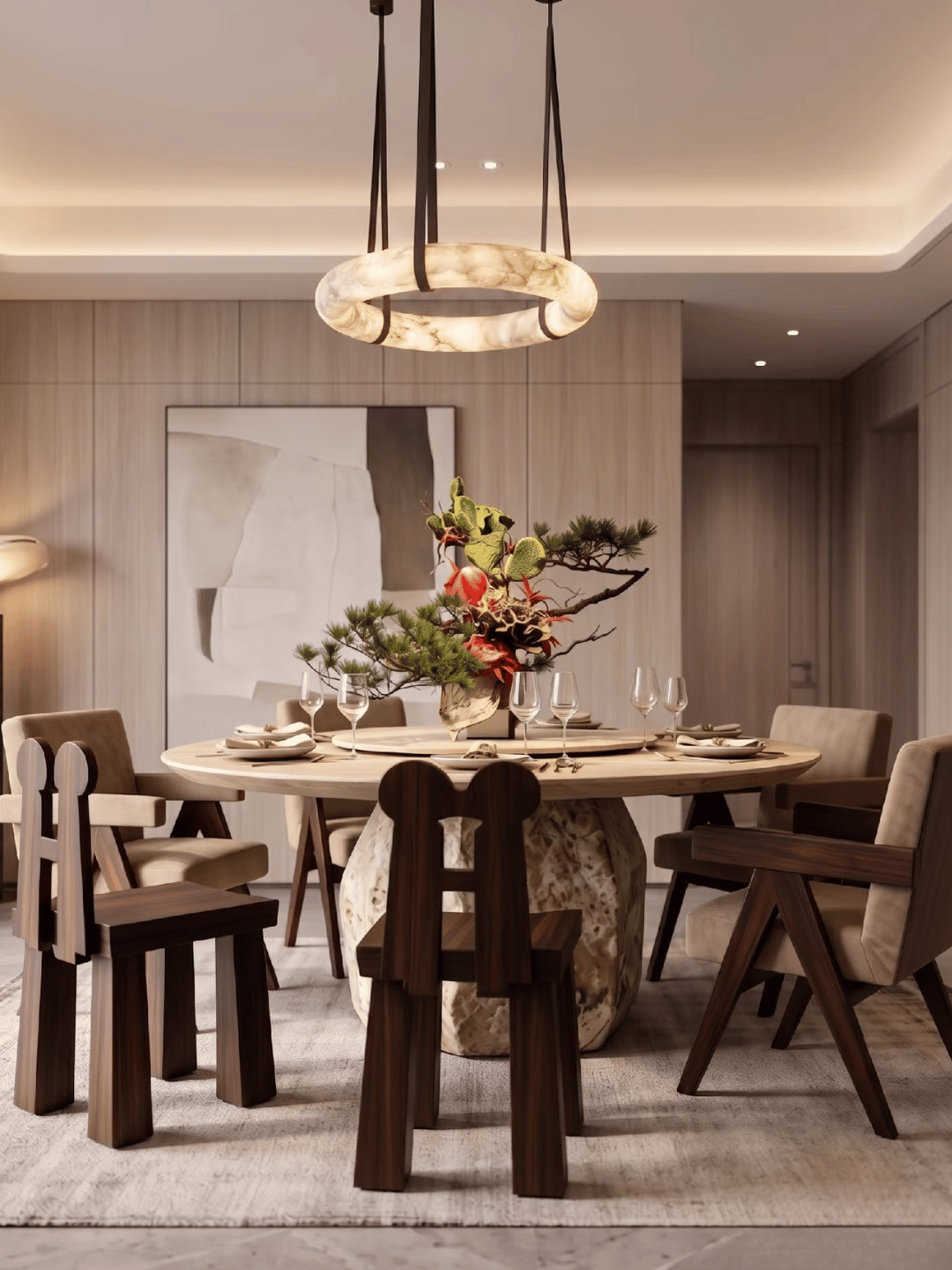 Modern Round Alabaster Chandelier for Living Room/Bedroom/Dining Room