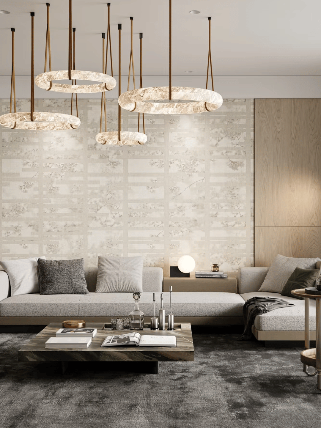 Modern Round Alabaster Chandelier for Living Room/Bedroom/Dining Room