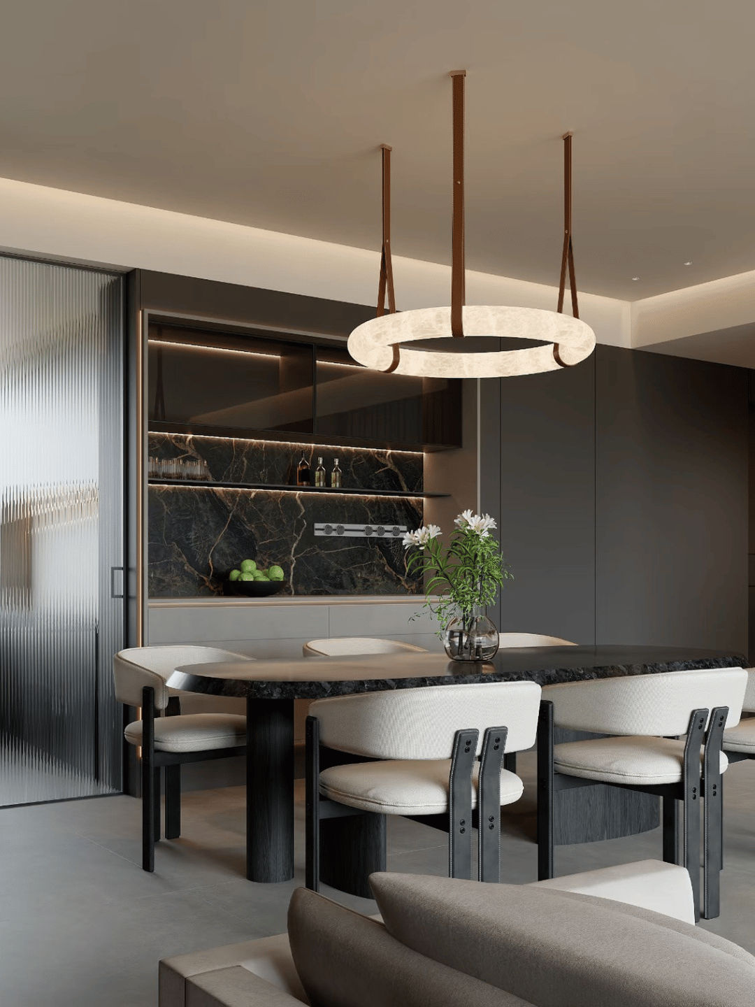 Modern Round Alabaster Chandelier for Living Room/Bedroom/Dining Room