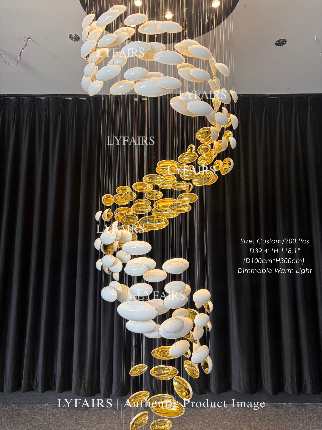 Plafonnier suspendu en forme d'œuf de dragon doré, design artistique et moderne, idéal pour un escalier, un centre de vente ou un hôtel