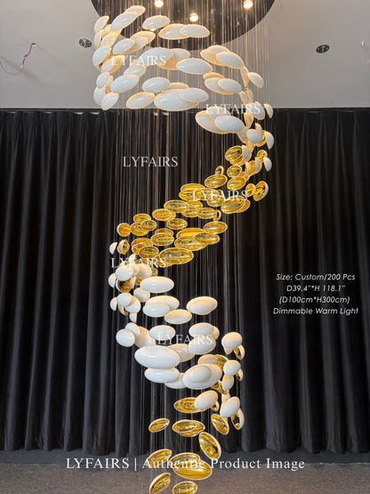 Plafonnier suspendu en forme d'œuf de dragon doré, design artistique et moderne, idéal pour un escalier, un centre de vente ou un hôtel