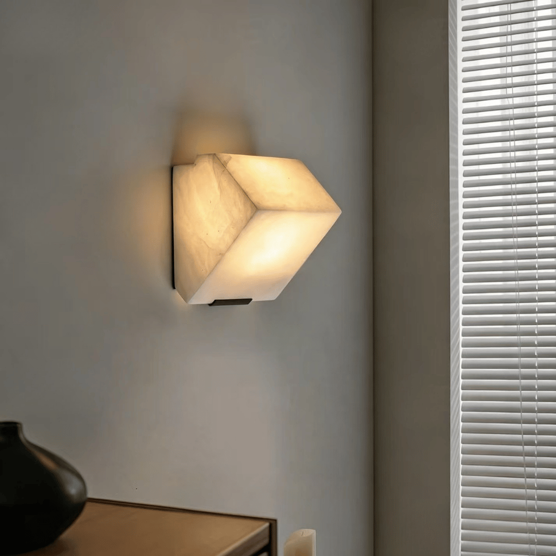 Modern Minimalist Pyramid Natural Alabaster Wall Sconce