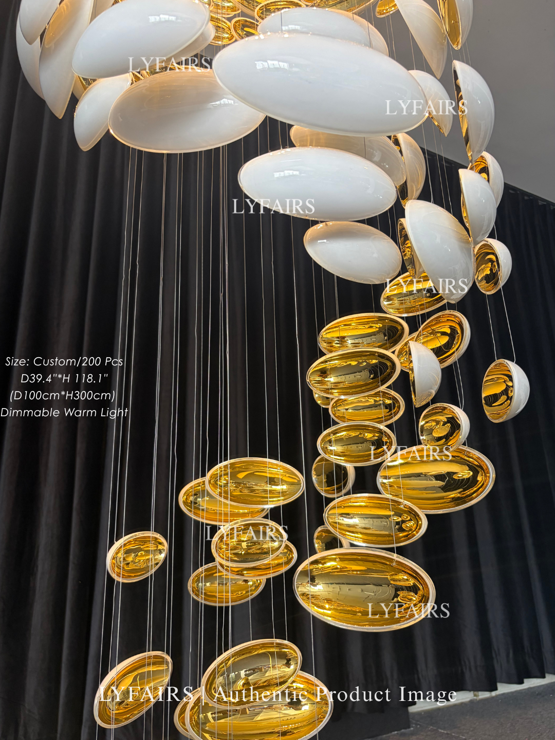 Plafonnier suspendu en forme d'œuf de dragon doré, design artistique et moderne, idéal pour un escalier, un centre de vente ou un hôtel