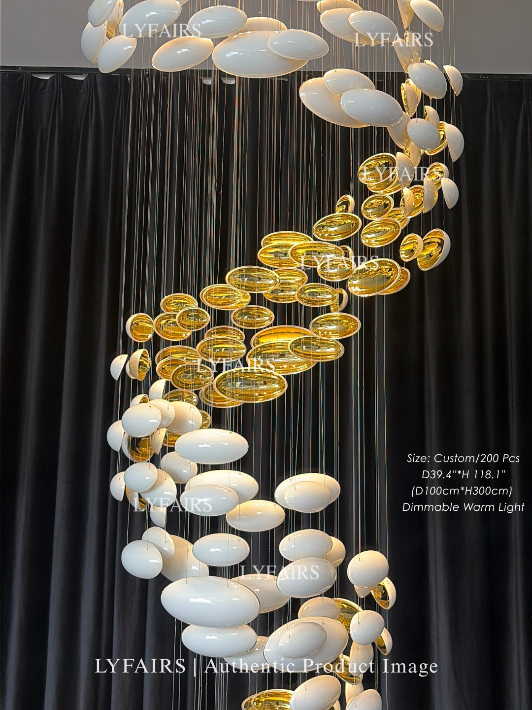 Plafonnier suspendu en forme d'œuf de dragon doré, design artistique et moderne, idéal pour un escalier, un centre de vente ou un hôtel