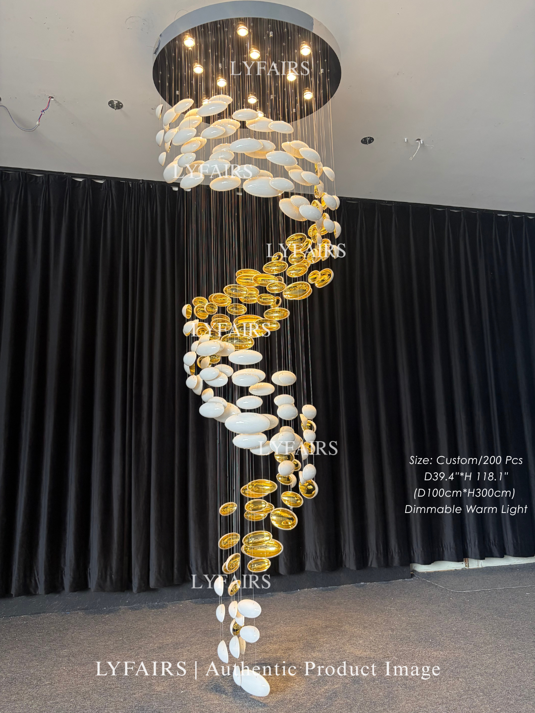Plafonnier suspendu en forme d'œuf de dragon doré, design artistique et moderne, idéal pour un escalier, un centre de vente ou un hôtel