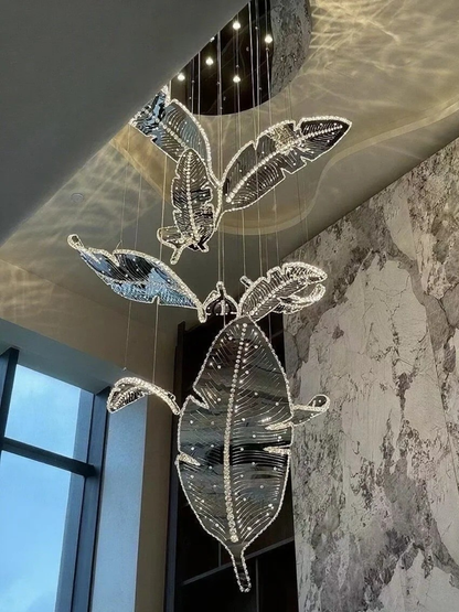 Modern Floating Sculptural Banana Leaf Crystal Ceiling Light