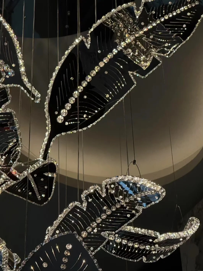 Modern Floating Sculptural Banana Leaf Crystal Ceiling Light