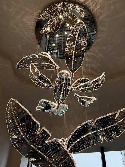 Modern Floating Sculptural Banana Leaf Crystal Ceiling Light