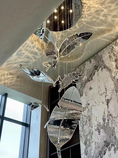 Modern Floating Sculptural Banana Leaf Crystal Ceiling Light