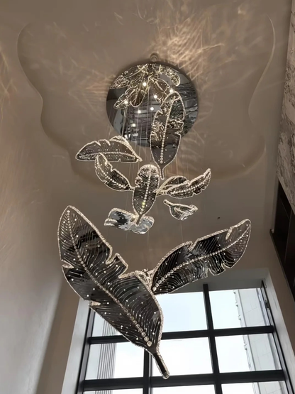 Modern Floating Sculptural Banana Leaf Crystal Ceiling Light