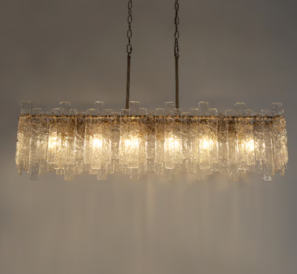 Modern Rectangular Clacier Glass Chandelier for Dining Room
