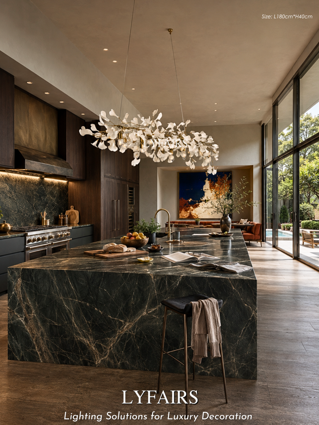 Linear Ginkgo Ceramic Chandelier for Dining Room/Kitchen island