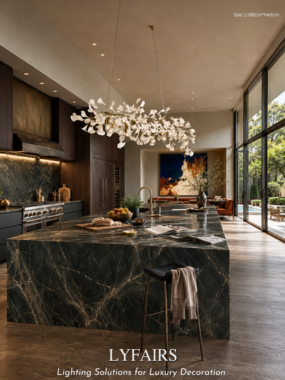 Linear Ginkgo Ceramic Chandelier for Dining Room/Kitchen island