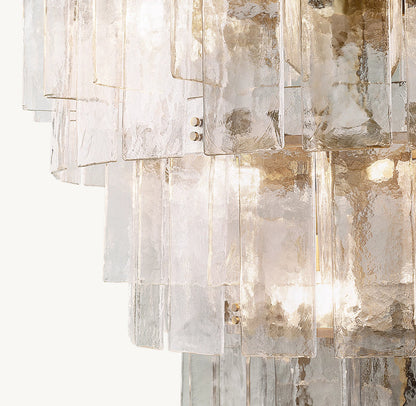Vintage Inspired Tiered Clear/Smoky Gray Rippled Cast Glass Chandelier