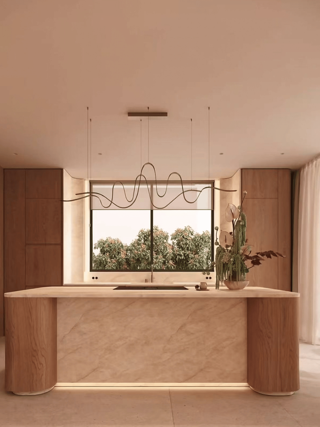 Lustre moderne et minimaliste aux lignes ondulées pour salle à manger/îlot de cuisine