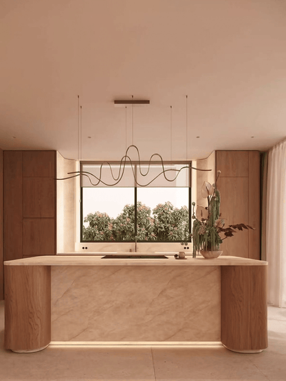 Lustre moderne et minimaliste aux lignes ondulées pour salle à manger/îlot de cuisine