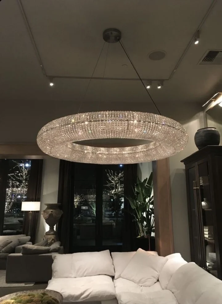 Lustre rond en cristal de luxe pour salon, luminaire décoratif pour chambre à coucher, couleur argent/or