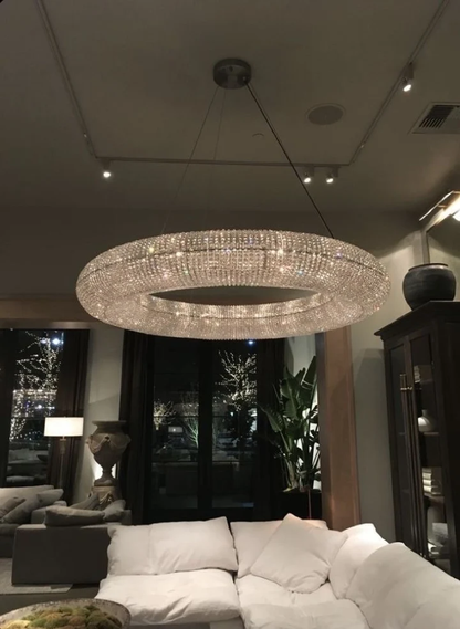 Lustre rond en cristal de luxe pour salon, luminaire décoratif pour chambre à coucher, couleur argent/or