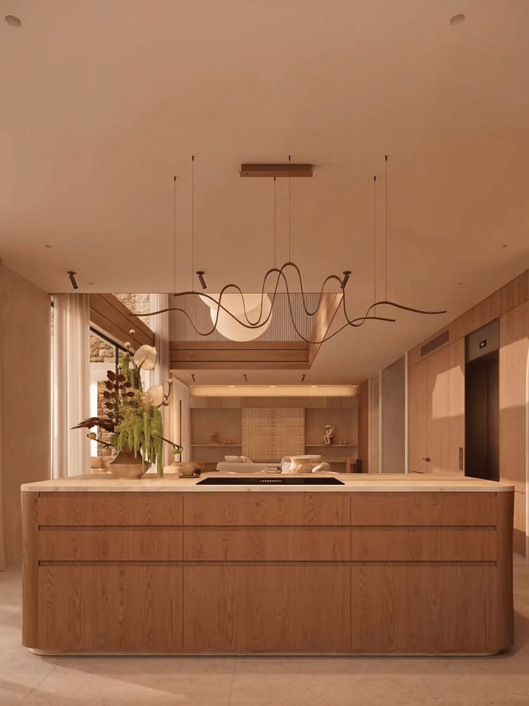 Lustre moderne et minimaliste aux lignes ondulées pour salle à manger/îlot de cuisine