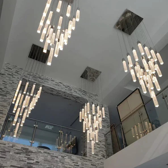 Modern Glacier Bubble Crystal Sticks Chandelier in Gold/Chrome/Black Finish for Staircase/Foyer