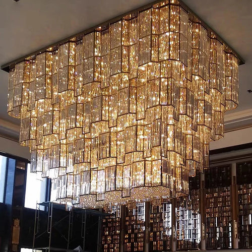 Lampadario di cristallo di lusso a più livelli montato a filo per hotel/ristorante