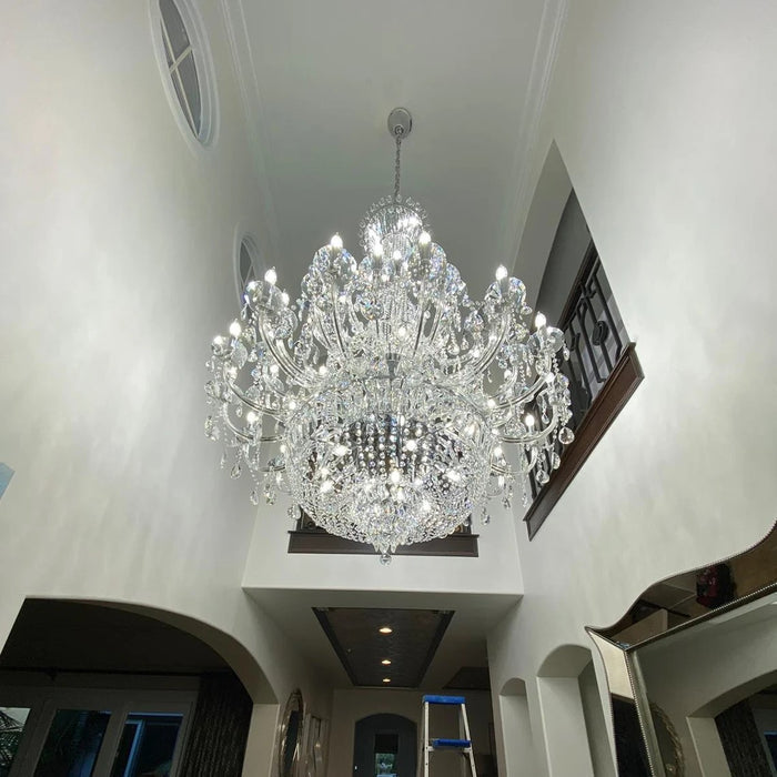 Lampadario a candela in stile impero tradizionale in oro extra large di lusso, con pendente in cristallo per scale/atrio