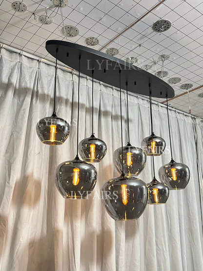 Lampadario in vetro grigio fumé per bar/sala da pranzo