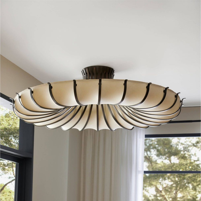 Modern Organic Round Petal Fabric Flush Mount Chandelier for Low-ceiling