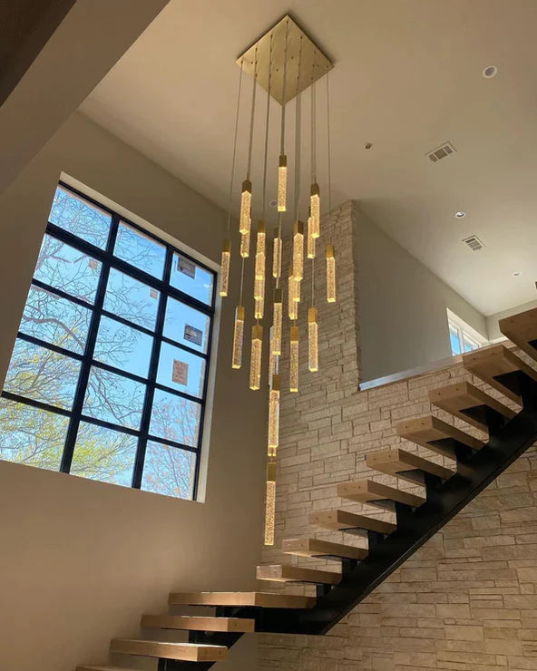 Modern Glacier Bubble Crystal Sticks Chandelier in Gold/Chrome/Black Finish for Staircase/Foyer