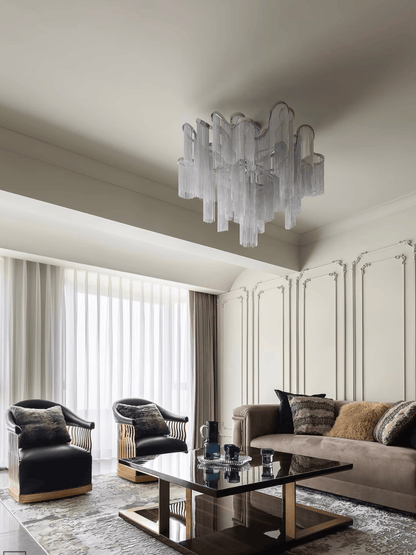 Contemporary Luxury Silver Stainless Steel Waterfall Tassel Chandelier