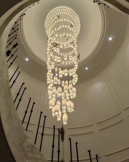 Lustre élégant en forme de tulipe blanche pour hall d'entrée ou escalier, nouveauté 2023