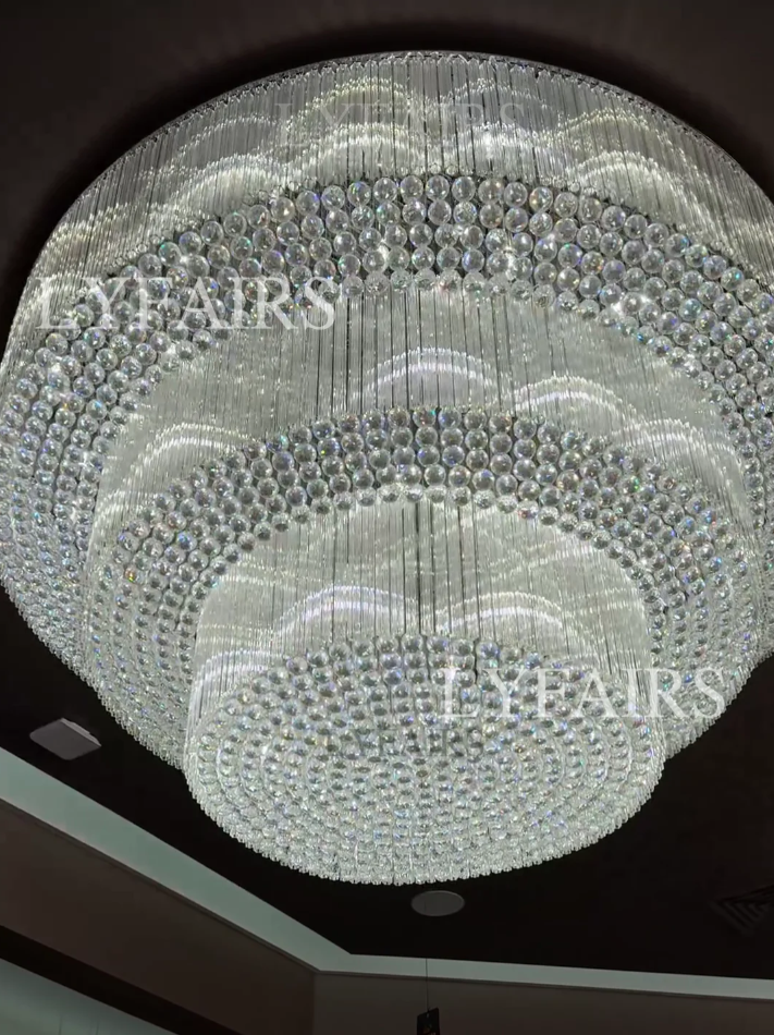 Modern 3-tier Flush Mounted Round Crystal Chandelier