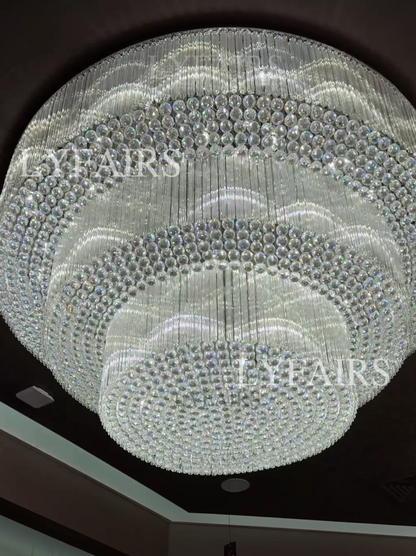 Modern 3-tier Flush Mounted Round Crystal Chandelier
