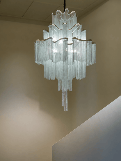 Contemporary Luxury Silver Stainless Steel Waterfall Tassel Chandelier