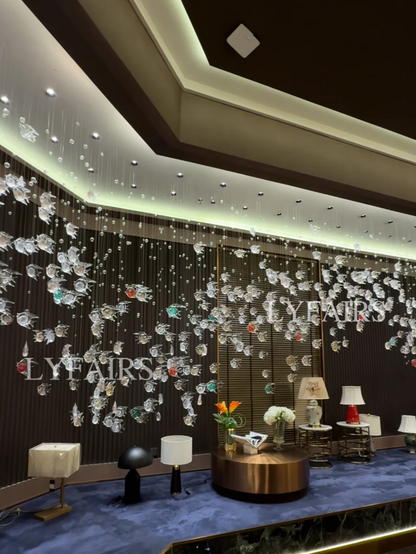 Artistic Flowing Fish Glazed Glass Chandelier for Hotel Lobby