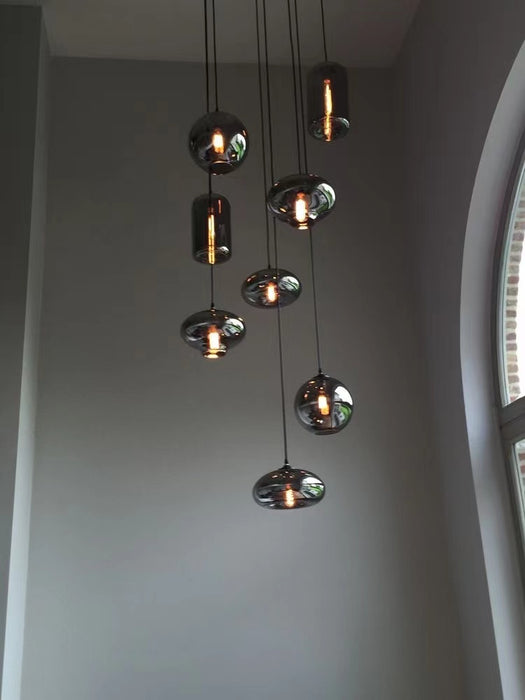 Modern Smoke Gray Glass Pendant Light Fixture Chandelier For 2 Story Foyer/Entryway/Staircase