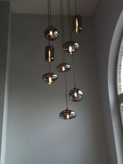 Modern Smoke Gray Glass Pendant Light Fixture Chandelier For 2 Story Foyer/Entryway/Staircase