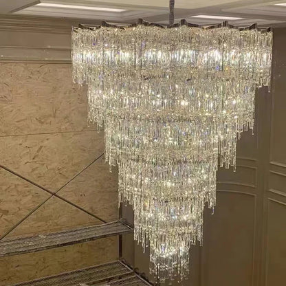 Lampadario di cristallo dorato di lusso europeo di grandi dimensioni a più strati per villa/soffitto alto/ingresso