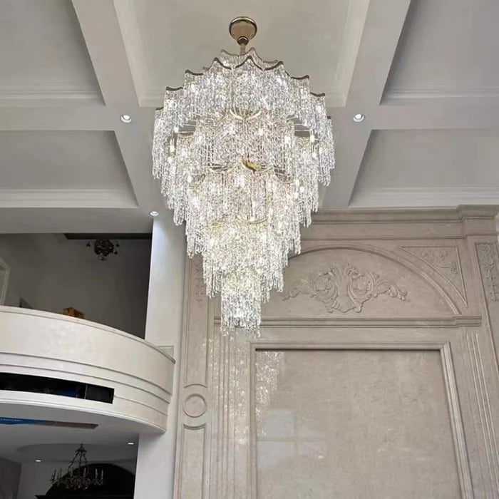 Lampadario di cristallo dorato di lusso europeo di grandi dimensioni a più strati per villa/soffitto alto/ingresso