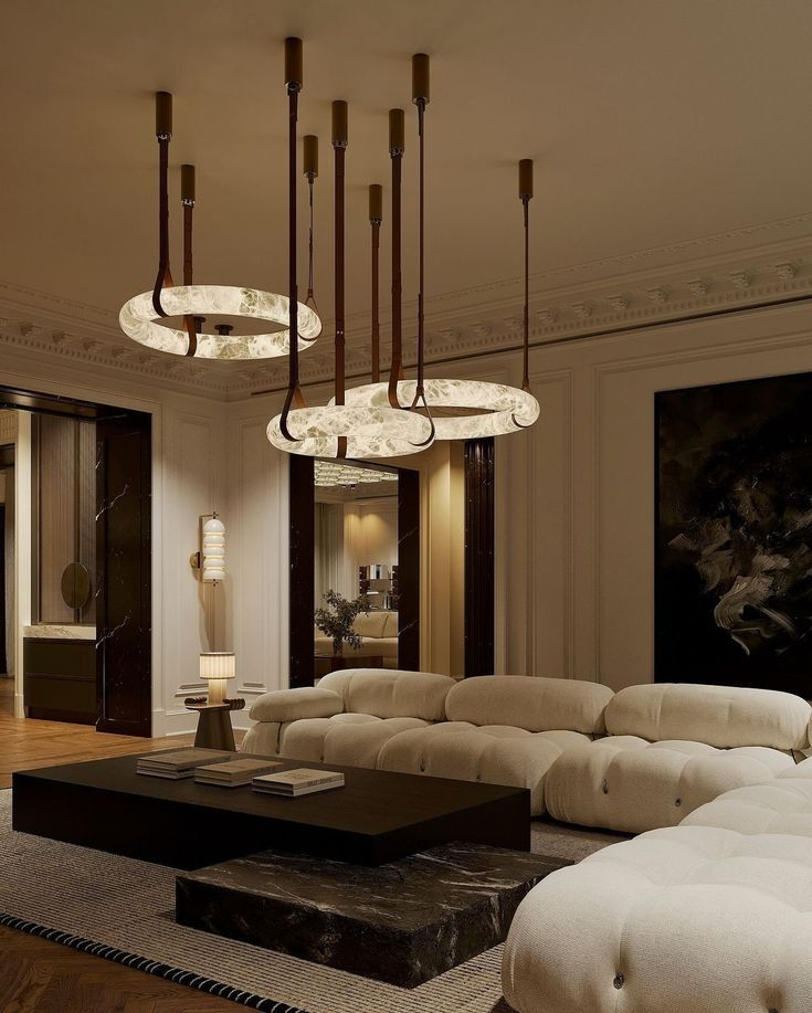 Modern Round Alabaster Chandelier for Living Room/Bedroom/Dining Room