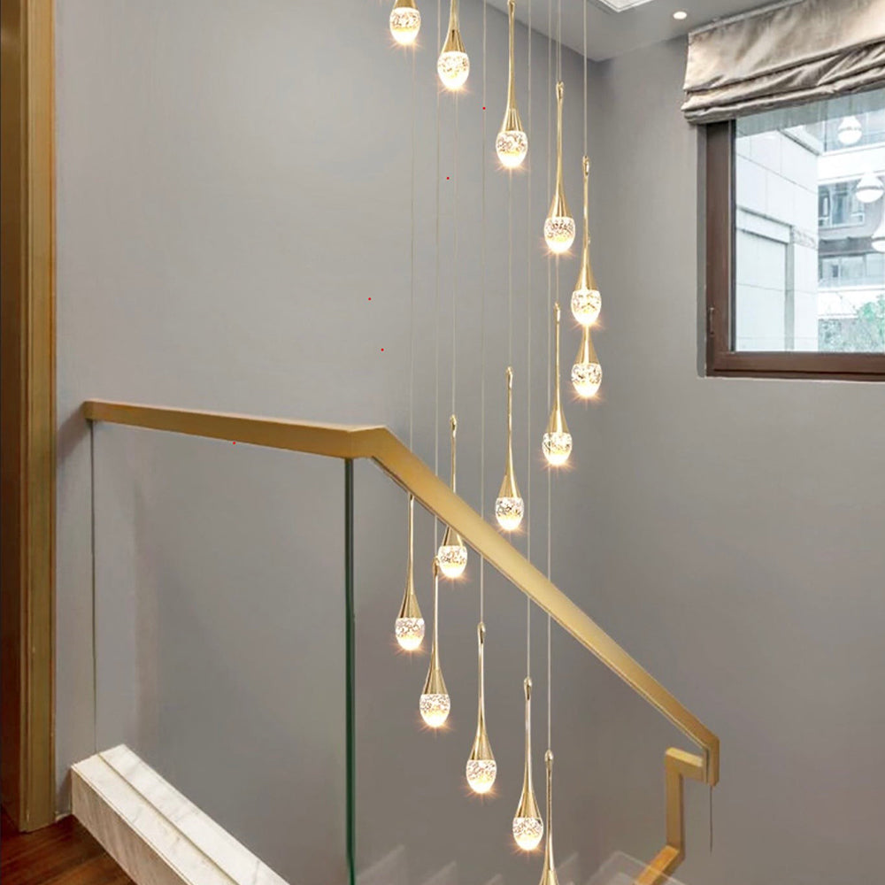 Modern Crystal Waterdrops Chandelier Foyer Staircase Ceiling Lamp Entryway Lighting