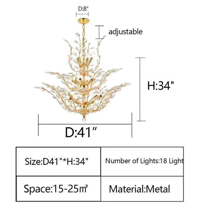 Gold/Silver/Brown Twig Branch Crystal Leaf Chandelier